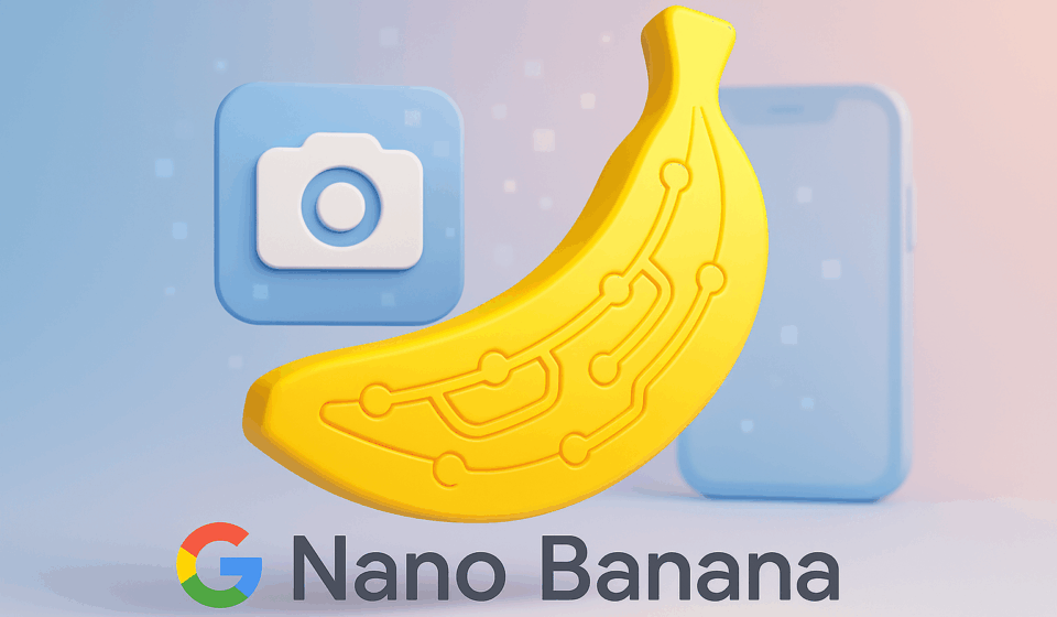 Google Nano Banana: Was steckt hinter dem neuen Bildmodell? 3D Illustration einer futuristischen Banane als Symbol für Google Nano Banana, das neue KI-Bildmodell für mobile Bildbearbeitung