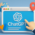 So hilft dir KI bei der Planung eurer Weihnachtsfeier 2025 3D-Illustration eines modernen Browserfensters mit ChatGPT-Logo und KI-Interaktion im OpenAI Atlas Stil