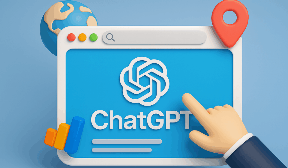 3D-Illustration eines modernen Browserfensters mit ChatGPT-Logo und KI-Interaktion im OpenAI Atlas Stil